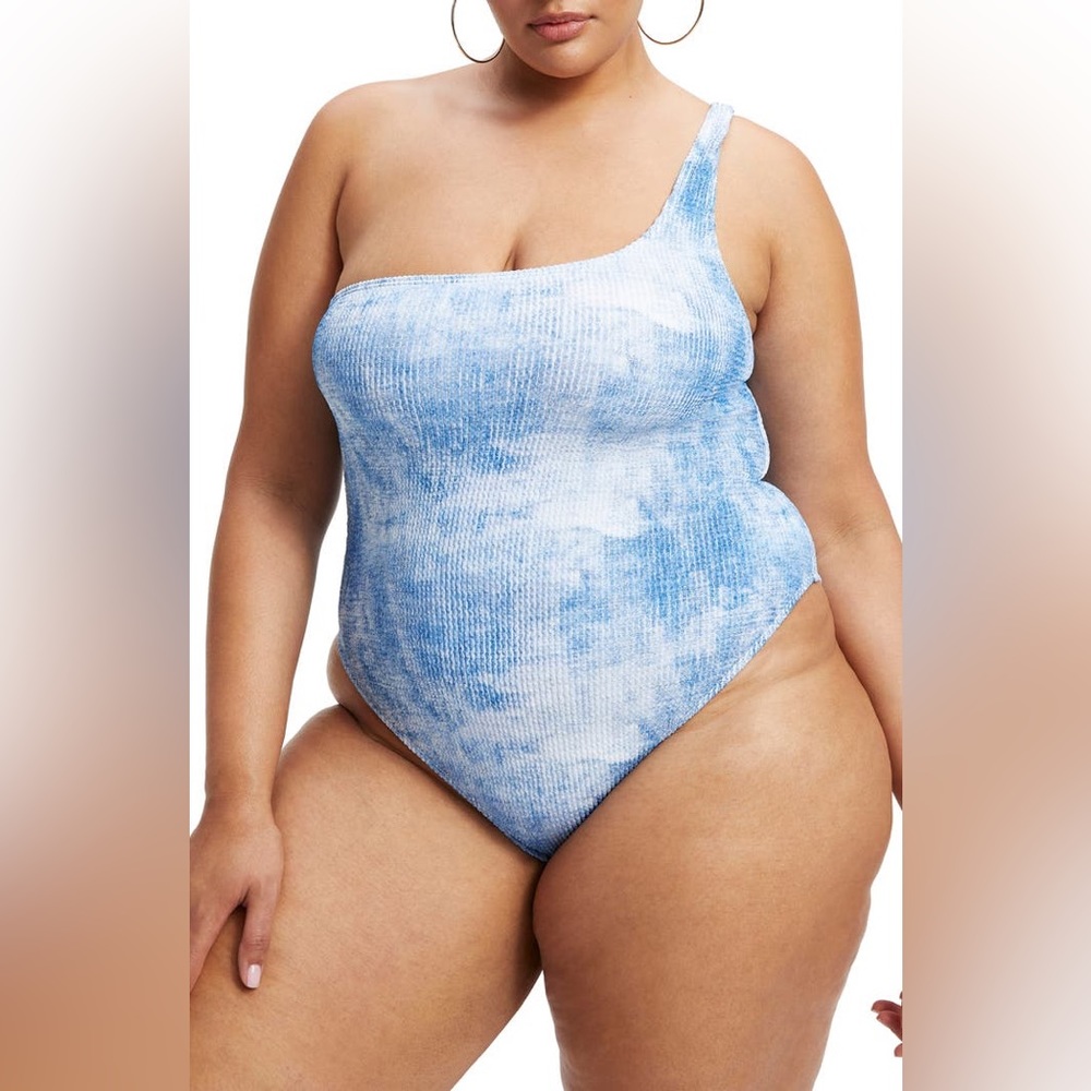 NEW Good American Always Fits Tie Dye One-Shoulder One-Piece Swimsuit Sz 7/8 - Picture 3 of 13